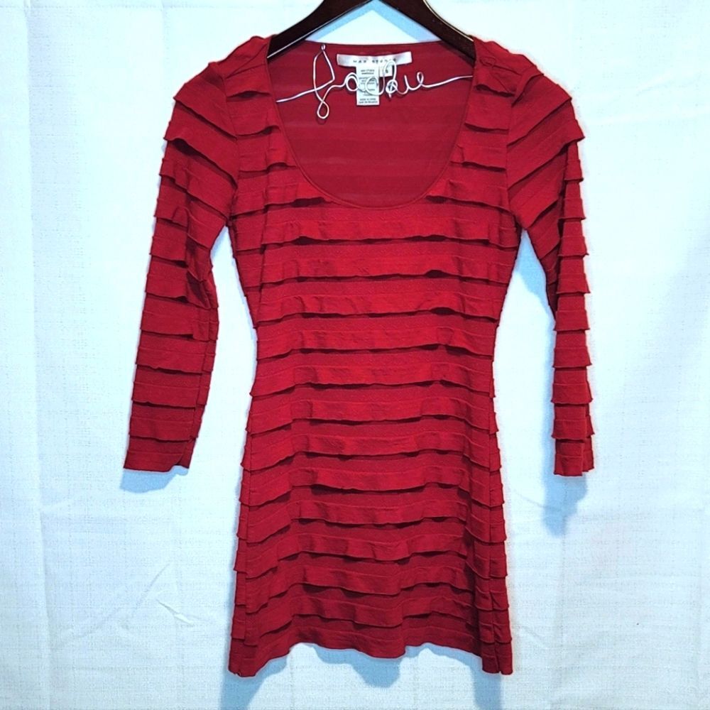 Max Studio Scoop Neck Red Ruffle Bodycon Mini Dress Size XS